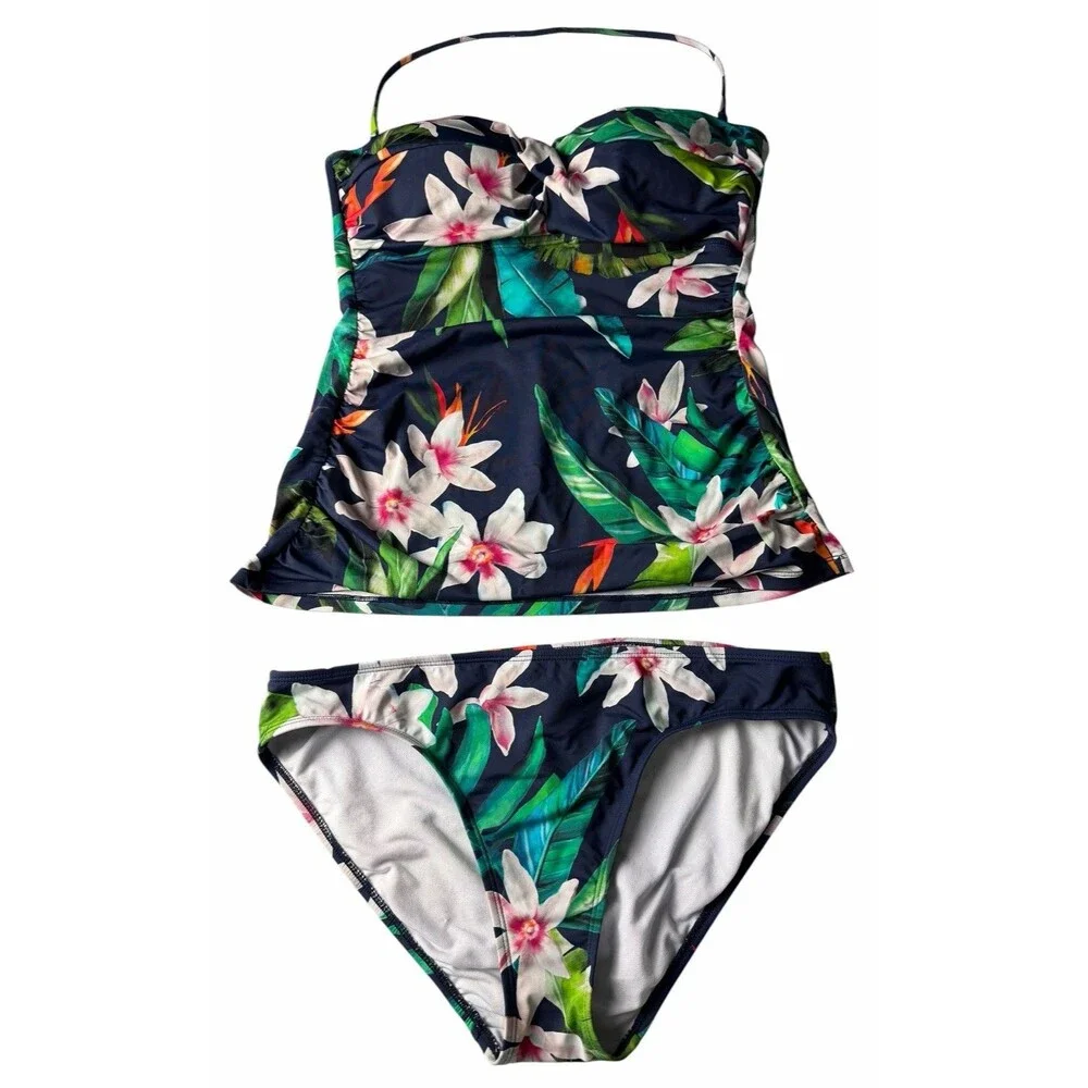 Ralph Lauren Floral Tankini Tropical Swimsuit 2 Piece Set Size 12
